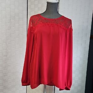 Apt. 9 Red Lace-Yoke Long Sleeve Blouse
